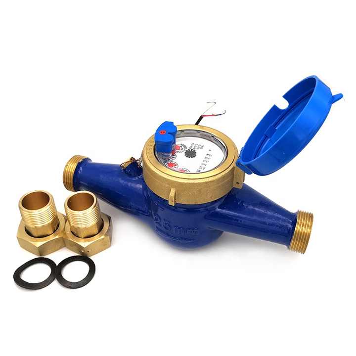 ISO4064 Class B DN25mm brass multi-jet vane wheel dry-dial cold water meter with pulse output