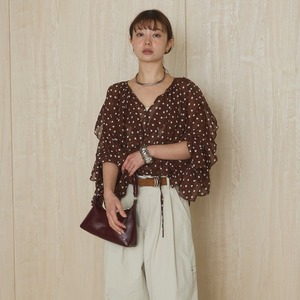 Nouvelle Blouse d'été 2026 en Chiffon à Pois, Style Chic Français, avec Volants Épais, Manches Longues et Taille à Nouer, Élégante Chemise Marron - Product Image 5