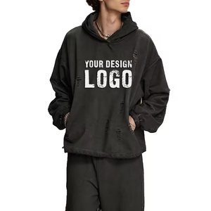 Sudadera con Capucha para Mujer, Estilo Casual, Vintage, Lavada, Desgastada, con Hombros Caídos, Color Teñido, Talla Grande - Product Image 3