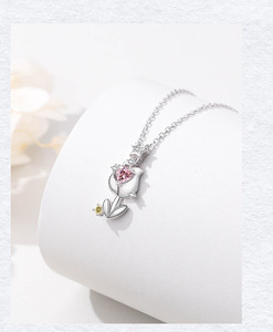 Collier en argent sterling S925 avec zircon rose en forme de tulipe pour femme, chaîne de clavicule, ambiance délicate, bijou en argent de luxe léger, cadeau - Product Image 6