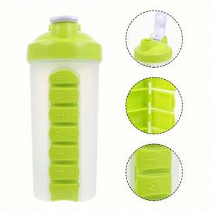Botella de Agua Deportiva Personalizada para Gimnasio, Portátil, Reutilizable, de 600 ml, de Polipropileno, con Organizador de Pastillas Semanal de 7 Días - Product Image 3