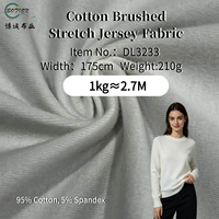 Tissu polaire brossé extensible en coton péruvien 210 GSM, résistant à l'abrasion, à évacuation de l'humidité, poids moyen, uni, 95C5S, pour vêtements haut de gamme