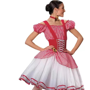 Abito da ballo da donna in tessuto a quadretti rosso e bianco per palcoscenico, abbigliamento e vestiti da donna - Product Image 1