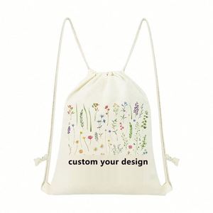 Custom Custom String Beach Sack Bag Travel Sack Pack Cotton <b>Canvas</b> <b>Backpack</b> for Women Gift Sport Gym - Product Image 1