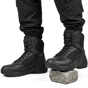TSB602 Bottes de travail tactiques montantes en cuir noir pour hommes, bottes de terrain tactiques, chaussures d'extérieur imperméables à lacets pour toutes les saisons - Product Image 3
