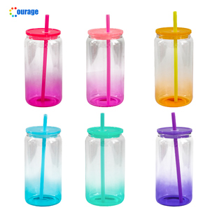 Vaso de Vidrio Transparente Sublimable de 16 oz con Degradado de Color, Vaso para Café Sublimable con Tapa y Pajita - Product Image 2