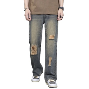 Pantalones vaqueros de mezclilla desgastados y rotos de estilo vintage americano para hombre, de pierna recta, holgados y a la moda, largos, para verano. - Product Image 4