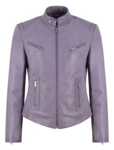 Chaqueta de Mujer Personalizada 100% Cuero Genuino Nappa con Costuras en Contraste Lavanda, Costuras Negras y Naranjas, Herrajes YKK, Venta al por Mayor OEM, Moderna - Product Image 2