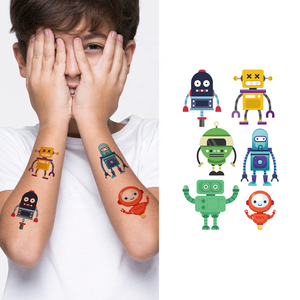 Pegatina de <span class=keywords><strong>tatuaje</strong></span> de dibujos animados para niños, máquina Robot de dibujos animados de colores mezclados, pegatinas de <span class=keywords><strong>tatuaje</strong></span> temporal para niños - Product Image 1