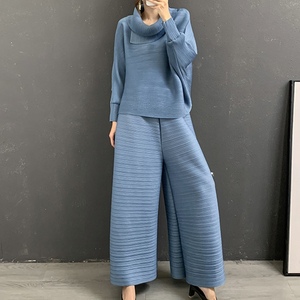 Conjunto de 2 Piezas para Mujer, Blusa con Cuello y Pantalones Anchos Plisados, Corte Holgado, Tallas Grandes, Moda Otoño - Product Image 4