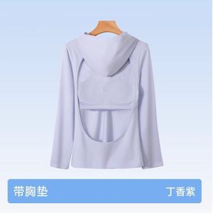 Camiseta de manga larga con capucha y protección solar para mujer, con espalda descubierta, para deportes y uso en verano - Product Image 5