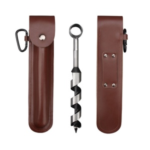 Stainless Steel Hand Drill With <b>Leather</b> Carry Case For Camping Outdoor Use - Product Image 1