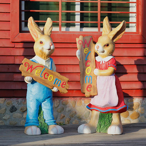 Lovely Garden Welcome Statue Big Size Cute Rabbits Sculptures for Garden Art Decoration Garden Resin Statue Outdoor Decor