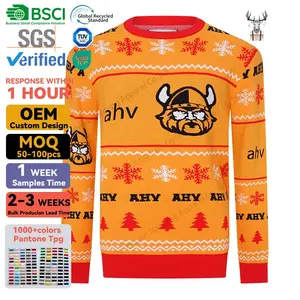 Nanteng Custom Manufacturers 100% Acrylic Party Unisex Knitwear Casual Crew Neck Ugly Pattern Men Pullover Christmas Sweater