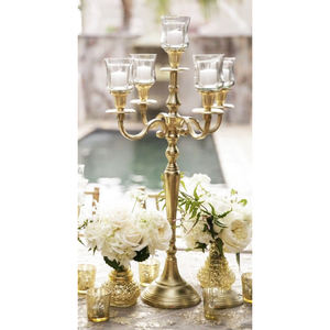 <b>Floor</b> Centerpieces Golden Candelabra With 5 Arm Glass Votive <b>Candle</b> <b>Holder</b> for Wedding <b>Floor</b> Centerpieces - Product Image 1