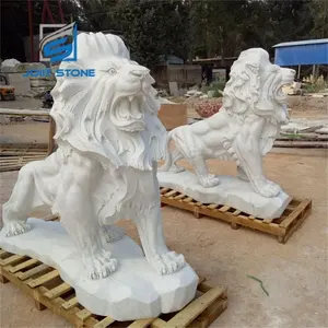 工厂批发可定制高档白色大理石狮子雕像
