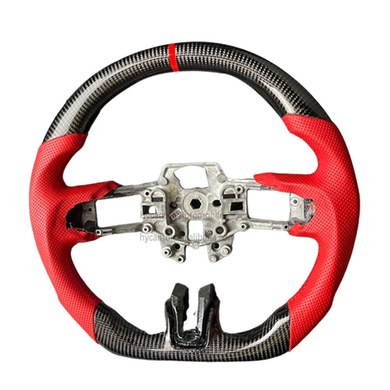 Carbon Fiber perforated Leather red stitching red