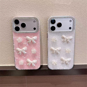 เคสโทรศัพท์ลายดอกไม้ไล่เฉดสี ประดับโบว์และเปลือกหอย สำหรับ iPhone 17 16 15 Pro Max ลายการ์ตูนเพชร ลายแมว KT  แบบมีเท็กซ์เจอร์  ฝาหลังเลเซอร์ รุ่นใหม่ - Product Image 1