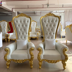 เก้าอี้บัลลังก์ LEDA รุ่น King And Queen แบบพนักสูง สีทองเงิน สำหรับเจ้าบ่าวเจ้าสาวในงานแต่งงานสุดหรู - Product Image 1