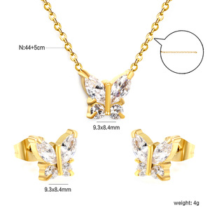 Conjunto de collar y pendientes de acero inoxidable con circonita en forma de mariposa para mujer, joyería de fiesta, accesorios de moda. - Product Image 3