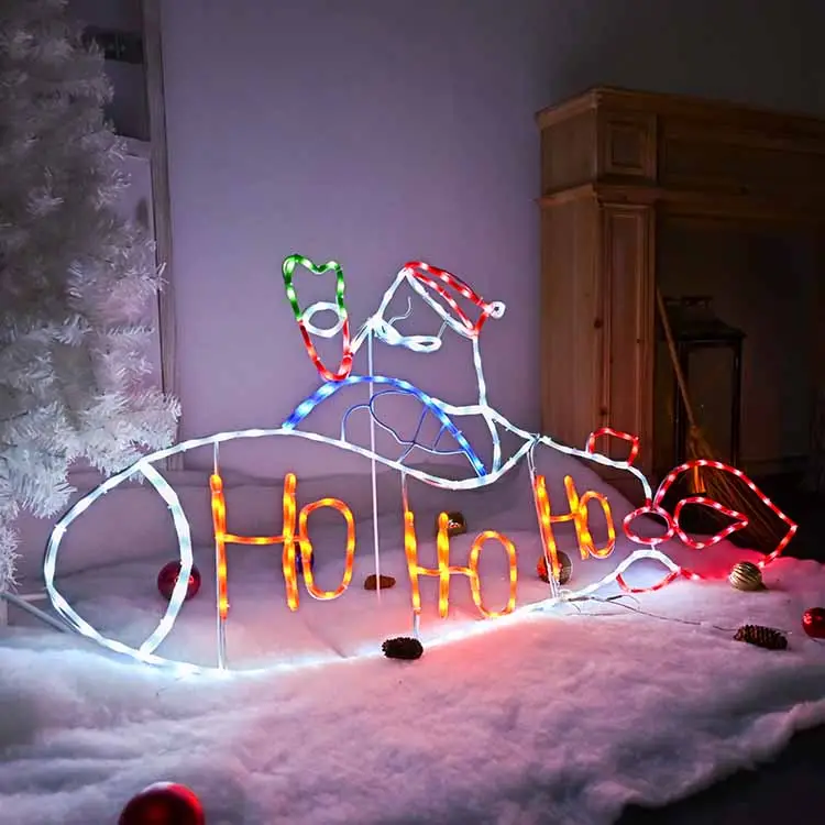 2023 nuova luce al Neon natalizia per esterni 3D Santa Sit Rocket Flash a colori