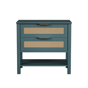 Rattan Nightstand With 2 <b>Drawers</b> <b>Storage</b> Shelf Boho Bedside Table For Bedroom - Product Image 1
