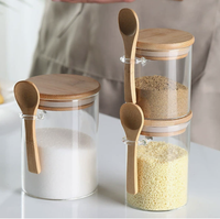 Ensemble de rangement d'épices pour la maison en bocal Mason, plateau en bambou, pots à condiments, cuillères, sucre, poivre, assaisonnement, cuisine, fête