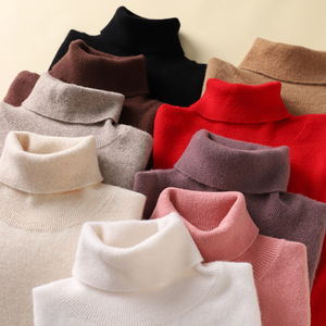 Maglione a collo alto donna autunno inverno 100% in pura lana in stile coreano Cashmere lavorato a <span class=keywords><strong>maglia</strong></span> <span class=keywords><strong>maglia</strong></span> <span class=keywords><strong>maglia</strong></span> maglione con risvolto all'ingrosso - Product Image 4