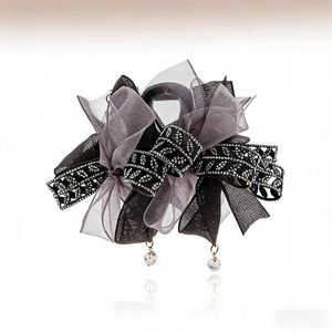 Pince à <span class=keywords><strong>cheveux</strong></span> élégante pour femme, style rétro, en maille noire florale, avec nœud en <span class=keywords><strong>strass</strong></span>, type pince requin - Product Image 1