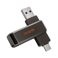 HEYGATE Model Pribadi USB Flash Drive Baru 32GB 64GB 128GB 256GB Bahan Logam USB 3.0 Putar Hitam U Disk untuk Komputer Ponsel