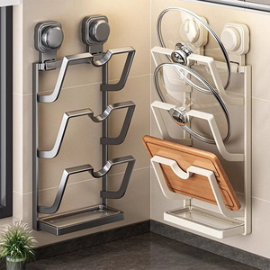 Support mural multifonctionnel moderne pour cuisine, sans perçage, avec ventouse puissante, pour couvercles de casseroles, rangement mural pour poêles - Product Image 1
