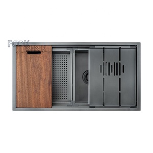 Moderna postazione di lavoro lavabo lavabo multifunzione grande ciotola singola lavello 304 acciaio inossidabile rettangolare sottopiano lavelli da cucina - Product Image 3