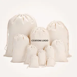 Custom Drawstring Bag With Logo Small Cosmetic Canvas Drawstring Bag Makeup Gift Cotton Drawstring Bag Custom Logo Printed