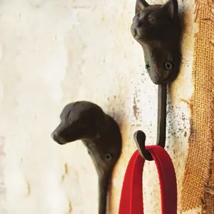 Dökme demir kedi kafa dekorasyon için anahtar kancası dökme demir duvara monte çanta Robe havlu tuşları bornoz Entryway tek yavru kanca