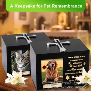 Wooden Pet <b>Urn</b> With Photo Frame 18x12.5x12.7cm Cross Decorated Cremation Memorial Box For Dog <b>Cat</b> Funeral - Product Image 4