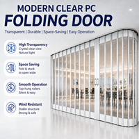 Porte pliante moderne en polycarbonate transparent avec cadre en alliage d'aluminium, porte accordéon manuelle transparente comme du cristal pour devanture de magasin de détail