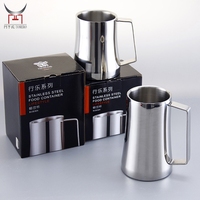 Vente en gros de tasses à double paroi en acier inoxydable 304, corps incurvé unique, tasse à bière en métal, mug à café, chopes pour restaurant, pub, cadeau