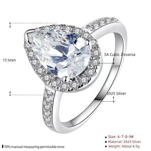 Cincin pertunangan trendi perak murni GR72 925 cincin janji pernikahan CZ zirkonia kubik potongan pir untuk wanita pita pernikahan - Product Image 6