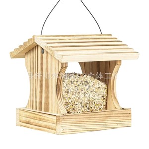 Comedero para Pájaros de Madera Maciza 19.5x19x19cm Colgante para Jardín Exterior Acabado Natural - Product Image 2