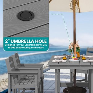 Dwoo grigio moderno 7 pezzi all'aperto Patio tavolo da pranzo Set per <span class=keywords><strong>tutte</strong></span> <span class=keywords><strong>le</strong></span> stagioni impermeabile Hotel ristorante tavolo Set sedie - Product Image 2