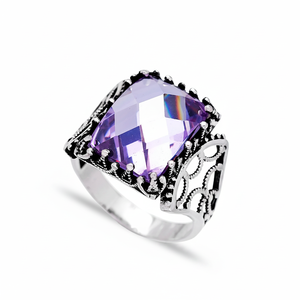 Rectangle Shape Amethyst Gemstone Ottoman Design Authentic <b>Men</b> <b>Ring</b> Turkish Wholesale Handmade 925 Sterling <b>Silver</b> for <b>Men</b> - Product Image 2