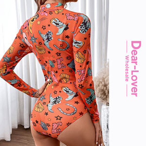 親愛なる恋人卸売女性オレンジロデオバウンドプリントウエスタンメッシュ長袖ボディスーツ - Product Image 4