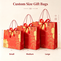 Sac Cadeau Festif Style Ins en Papier Couché Rouge et Blanc Imprimé Offset, Sac à Main Festif avec Poignée Longue et Ruban, Sac à Bonbons Souvenir