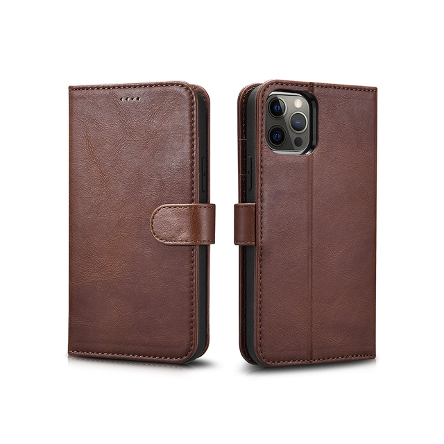 OEM Premium Oil Wax Genuine Leather Magnetic Detachable Folio Wallet Phone Case for IPhone 14 Pro Flip Case for IPhone 15 Pro