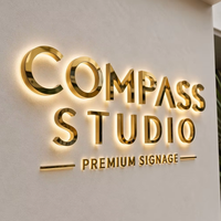 Enseigne lumineuse 3D en acier inoxydable doré, logo personnalisé, lettres métalliques éclairées par LED, enseigne murale intérieure pour studio, salon de beauté