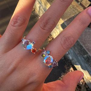 Bague Illusion d'Amour en Argent Pur S925, Micro-Incrustée de Zircon Coloré, Texture Oeil, Pierre de Lune Douce, Unique pour Elle - Product Image 1