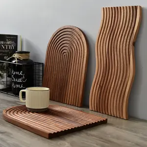 Nordic Table Decoration Ebony Wood Wave Plate Custom Logo Water Ripple Wooden Cutting Board Food Serving Tray