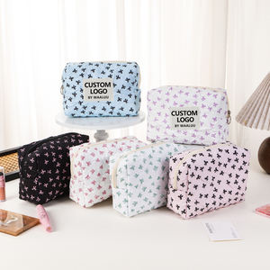 Borsa per il trucco da donna con motivo a fiocco floreale e gonfio wahuu con cerniera in stile caramella con cerniera custodia cosmetica con Logo rosa Make up Bag personalizzata - Product Image 1