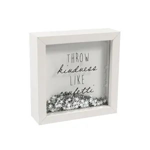 Jinn Home White Square Wooden Photo Frame Picture with Screen Glass Cover Flash Film Inside