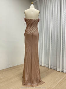 MB40460 <span class=keywords><strong>Vestido</strong></span> de Noche Elegante de Lujo en Rosa Empolvado, con <span class=keywords><strong>Plumas</strong></span>, sin Tirantes, Sexy, con Abertura Alta, <span class=keywords><strong>Vestido</strong></span> de Fiesta Formal para Invitadas de Boda - Product Image 6